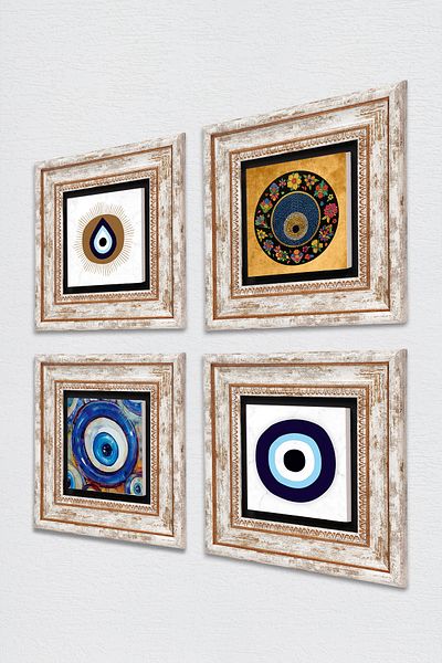 Pinecone Evil Eye Stone Wall Painting Framed Wall Decor 4 Piece Painting Set Wall Art Tk4-1861