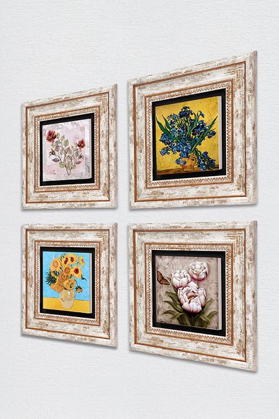 Pinecone Van Gogh Irises, Twelve Sunflowers Vase, Flower with Butterfly, Rose Stone Painting Framed Wall Decor