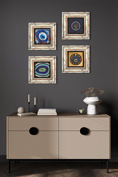 Pinecone Pictură pe perete cu piatră cu ochi rău Decor de perete înrămat Set de pictură 4 piese Artă de perete TK4-1224