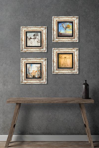 Pinecone Salvador Dalí, Da Vinci Stone Wall Painting Decor de perete înrămat Set de 4 picturi TK4-971