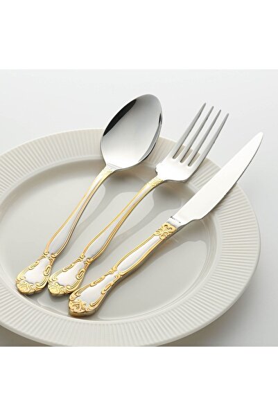 Dame Marie 42 Parça 6 Kişilik Çatal Kaşık Ve Bıçak Seti 24k Altın Işlemeli