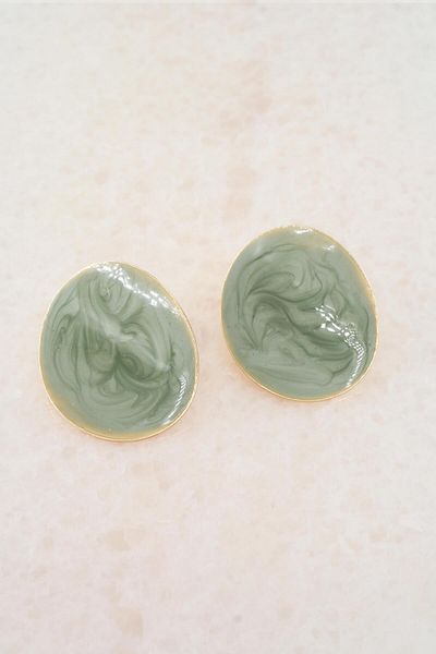 By Zeyna Aksesuar Women's Vip Series Enamel Oval Model Earring Set