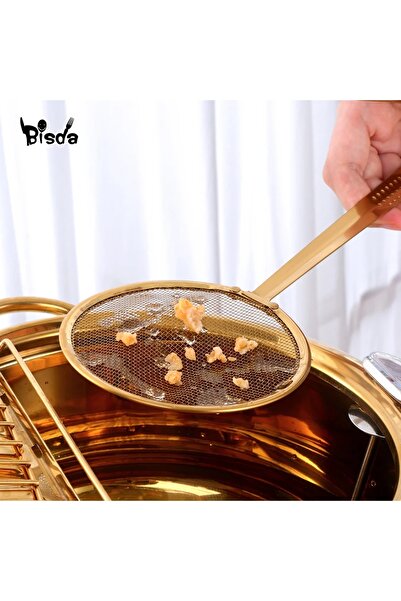 LOVYCO Gold Steel Screen Boiling and Frying Tongs Colander 29 Cm