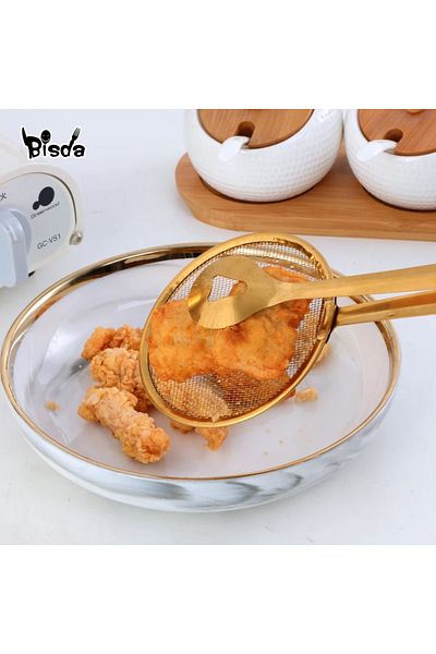 LOVYCO Gold Steel Screen Boiling and Frying Tongs Colander 29 Cm