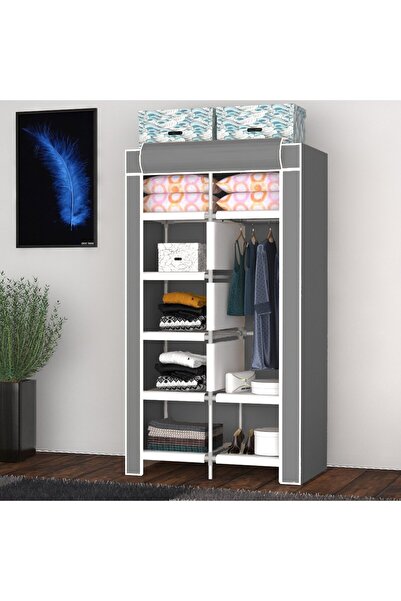 Tomris Hatun Mini Bez Dolap, Gardırop, Plastik Profilli, Askılı