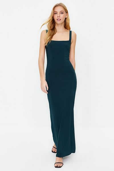 Trendyol Collection Emerald Green Thick Straps Fitted/Fitted Flexible Knitted Maxi Pencil Dress TWOSS24EL00137