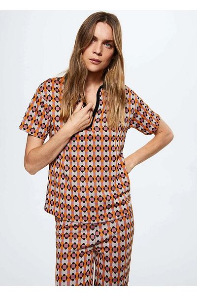MANGO Růžové dámské tričko Polo Neck 37055969