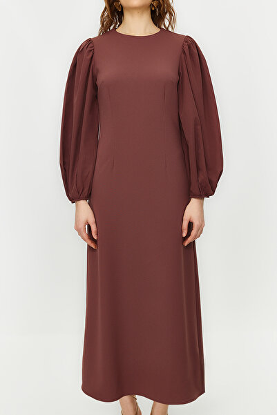 Trendyol Modest Καφέ Φόρεμα με μπαλόνι υφασμένο κρεπ TCTSS24EB00027