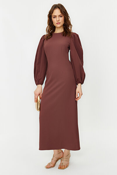 Trendyol Modest Καφέ Φόρεμα με μπαλόνι υφασμένο κρεπ TCTSS24EB00027