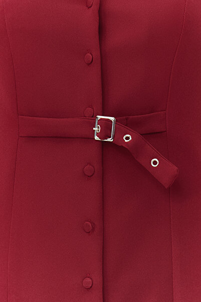 Trendyol Collection Burgundy Belted Mini Woven Jacket Dress TWOSS23EL02049