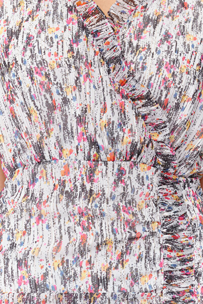 Trendyol Collection Multi-Colored Flounce Skirt Fabric Featured Chiffon Mini Woven Dress TWOSS24EL00050