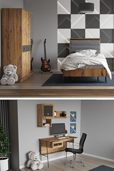 Modalife Arya Genç Çocuk Odası Takımı Karyola+Başlık&Gardırop&Çalışma Masası&...