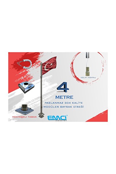 EMCİ 4 Metre (MT) 304 Kalite Modüler Paslanmaz Bayrak Direği