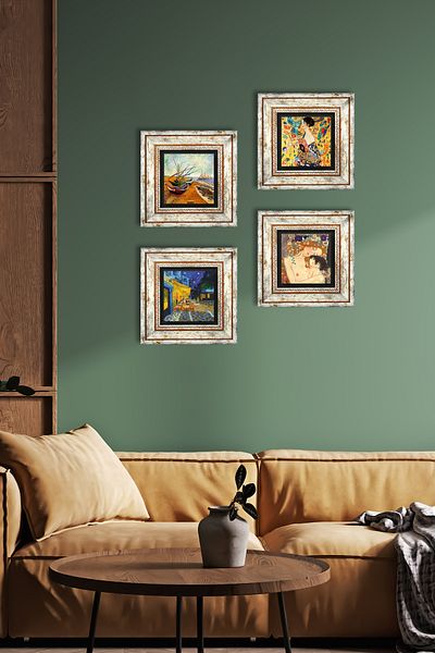 Pinecone Van Gogh, Gustav Klimt Wall Painting Framed Stone Wall Decor 4 Piece Painting Set Wall Art Tk4-681