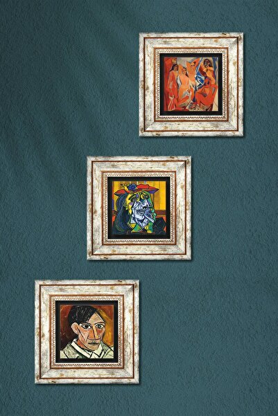 Pinecone Picasso Crying Woman, the Avignonese Girls, Self Portrait Wall Painting Framed Stone Wall Decor 3 Pieces