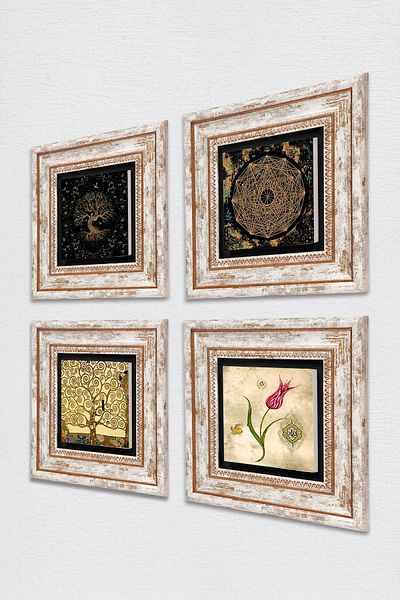 Pinecone Sri Yantra, Tree of Life, Tulip, Gustav Klimt Tree of Life Wall Painting Framed Stone Wall Decor