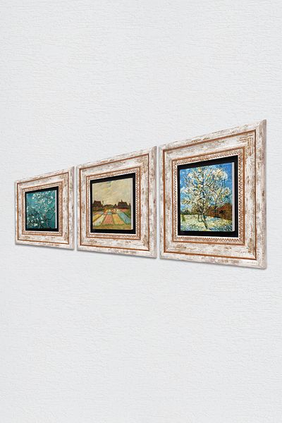 Pinecone Van Gogh Stone Wall Painting Framed Wall Decor 3 Piece Painting Set Wall Art Tk3-567