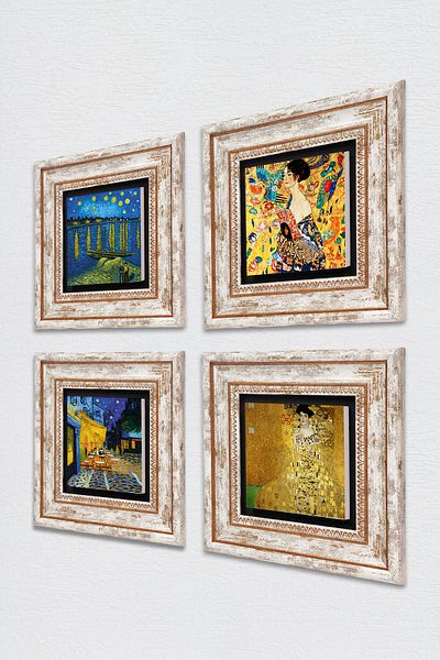 Pinecone Van Gogh, Gustav Klimt Wall Painting Framed Stone Wall Decor 4 Piece Painting Set Wall Art Tk4-680
