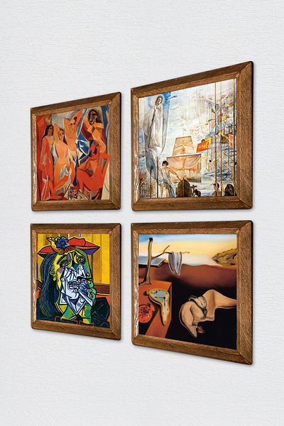 Pinecone Dalí, Picasso Ζωγραφική Τοίχων Πέτρινη Διακόσμηση Τοίχων με Ξύλινο Πλαίσιο Σετ Ζωγραφικής 4 τεμαχίων W4-692