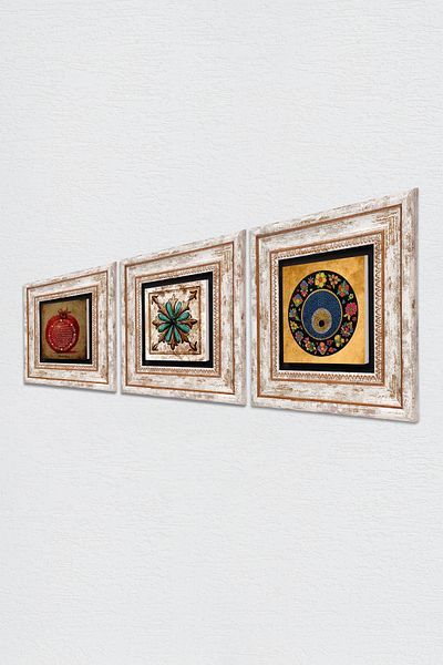 Pinecone Evil Eye Bead, Moroccan Pattern Vintage, Prayer of Fertility Stone Wall Painting Framed Wall Decor