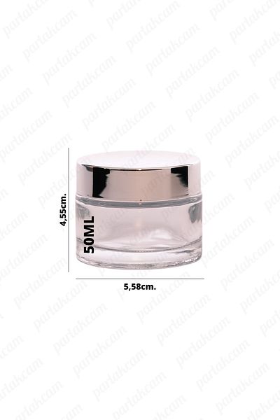 parlakcam 50ml transparent color cream jar glass cream box with shiny silver color lid 50cc glass jar 6pcs
