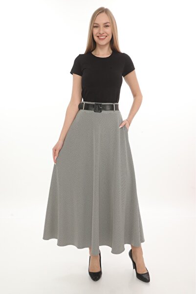 WOMEN'S FLARED SKIRT CROW'S FEET PATTERN 779 GREEN