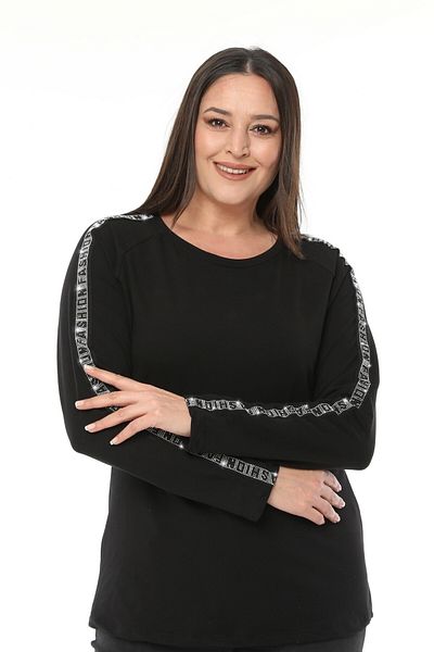 Curvy Trend Φούτερ με μανίκια ρεγκλάν με λεπτομέρεια Fashion Stone Band