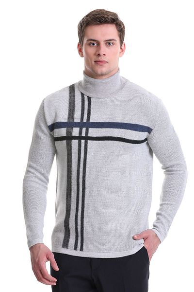 Hatemoğlu Gray Comfort Fit Patterned Turtleneck Wool Knitwear Sweater