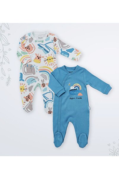 Miniworld Safari Friends Sevimli Hayvanlar Baskılı Çıtçıtlı %100 Pamuk 2li Tulum Seti