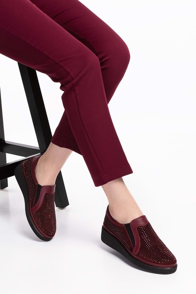 Gondol Hakiki Deri Anatomik Taban Taş Detaylı Ayakkabı Gndl.19570 - Bordo - 37