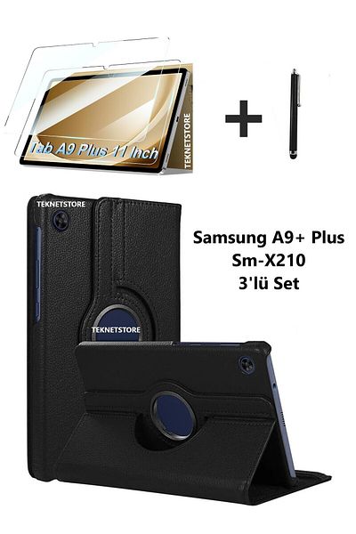 TEKNETSTORE جهاز لوحي Samsung Galaxy Tab A9+ Plus مقاس 11 بوصة متوافق مع مجموعة حافظة جلدية من البولي يوريثان تدور 360 درجة Sm-x210