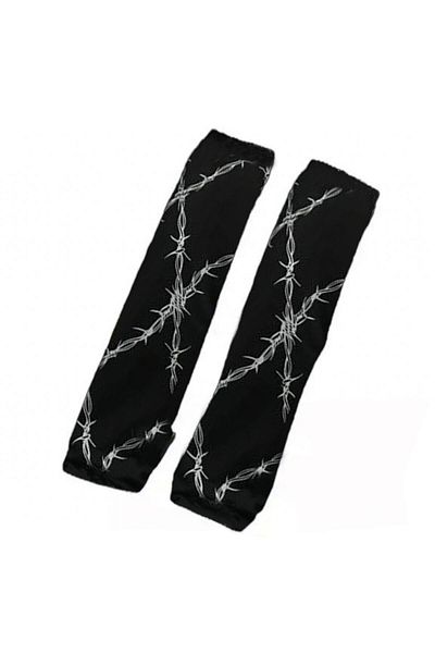 İYİ MODA Barbed Wire Black Cut Finger Double Arm Gloves