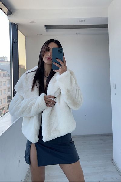 NAVY Reks Wide Collar Fur Jacket