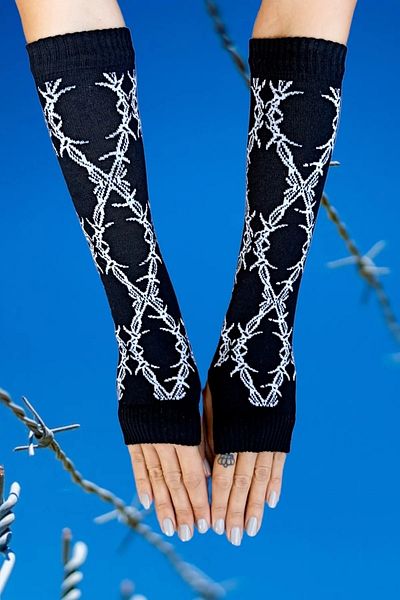İYİ MODA Barbed Wire Black Cut Finger Double Arm Gloves