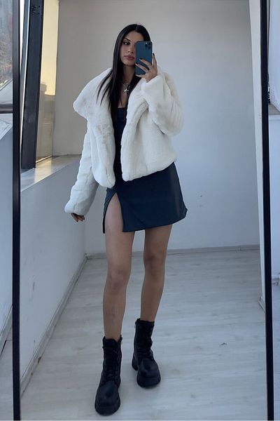NAVY Reks Wide Collar Fur Jacket