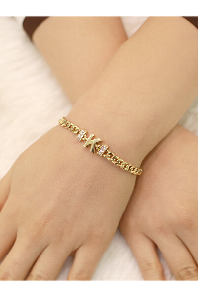 Zeynepli gold & jewelry 14 Ayar Altın Kalın K Harfli Gurmet Bileklik