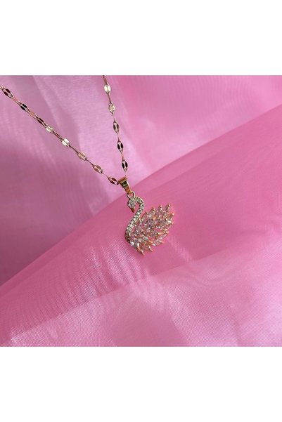 PANCO SHOP ACCESSORIES JEWELRY Altın Kaplama Şık Zirkon Taşlı Kolye Kelebek Renkli Paslanmaz Çelik Kadınlar Için Kuğu Gift Flamingo