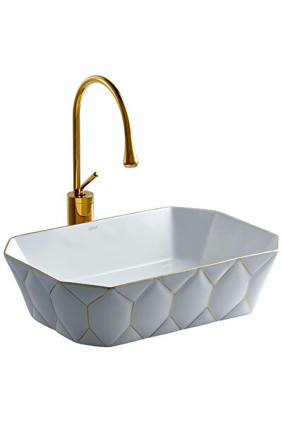 LENA E-8141 Gold&beyaz Porselen Çanak Lavabo