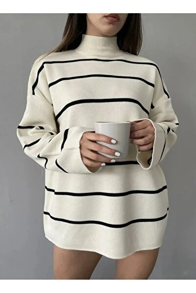 Kirazgym Oversize csíkos fél garbós pulóver