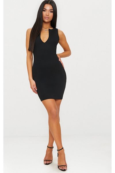 ModaLy Moda Women's Black V-neck Sleeveless Mini Dress 385