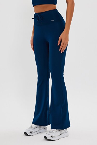 GRAB Women's Navy Blue Lace-up Belt Wide Leg Leggings
