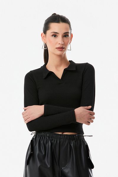 Fulla Moda Κοτλέ μπλούζα Polo λαιμόκοψη