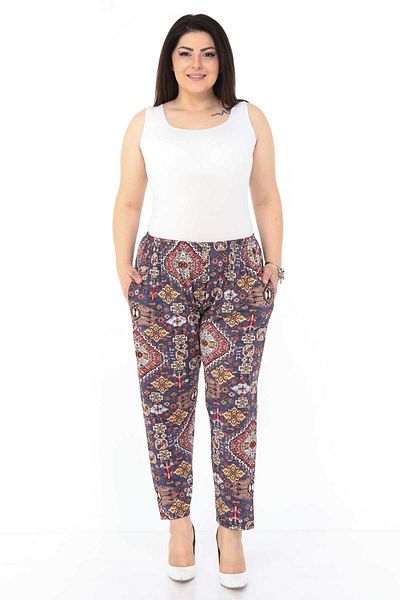 modayız Kilim Pattern Flexible Plus Size Trousers 5d-0990
