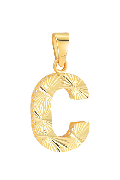 WOOW GOLD 14 Ayar Altın C Harfi Kolye Ucu Kalemli Işıltılı Zincir Dahil Değil