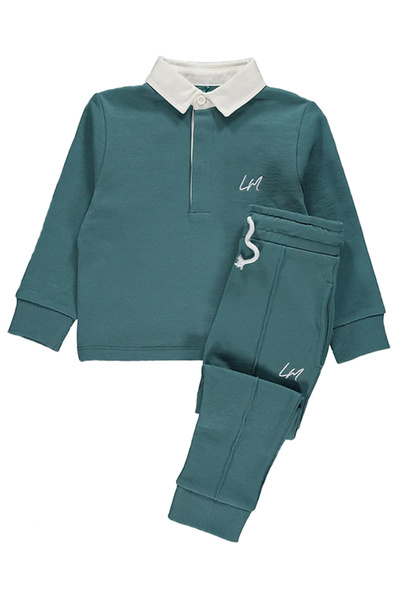 Babies Design Store Teal Rugby Boy Collared Bottom Top Sweatshirt Set