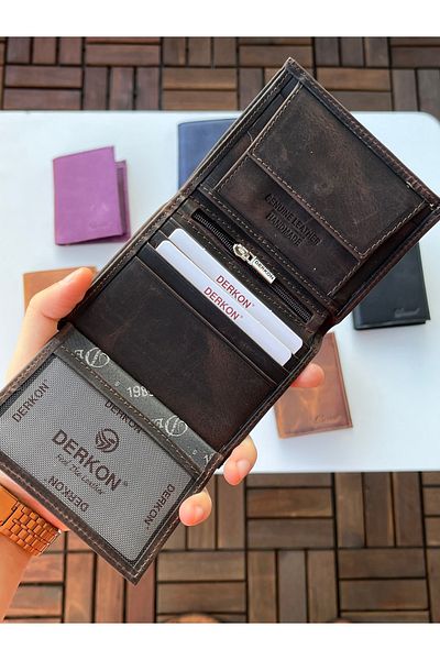 DERKON 100% Genuine Crazy Leather Murpy Model Wallet Brown