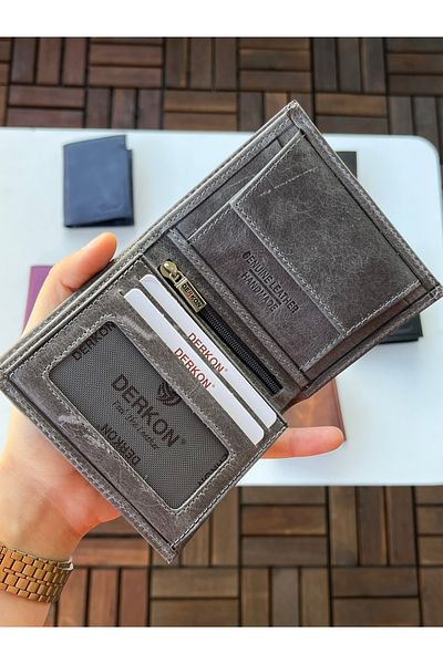 DERKON Πορτοφόλι 100% Γνήσιο Crazy Leather Murpy Model Γκρι Χρώμα
