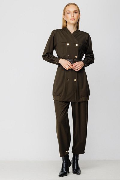 Ghisa Belted Tunic Trousers Set Khaki