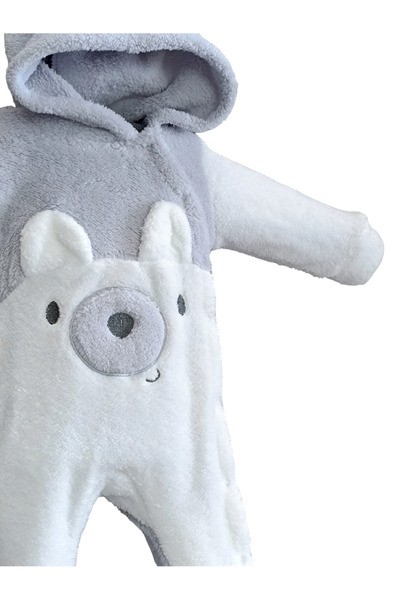 Bebezade Baby Unisex Welsoft Bear Jumpsuit - Hooded Jumpsuit with Snap Closure