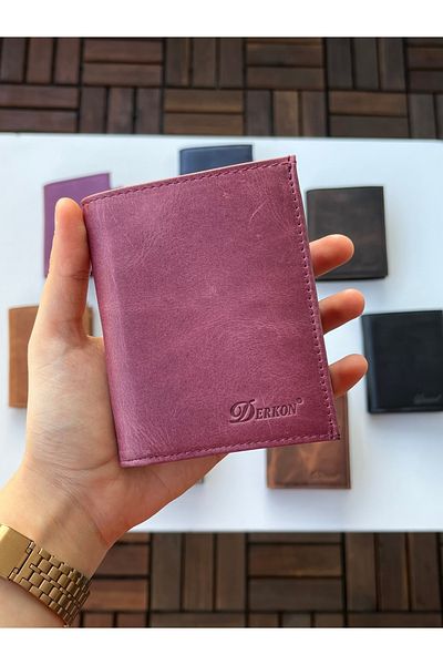 DERKON 100% Genuine Crazy Leather Murpy Model Wallet Claret Red Color